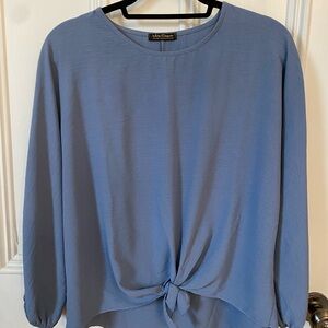 Modo Élégante Dusty Blue Tie-Front Long Sleeve Blouse